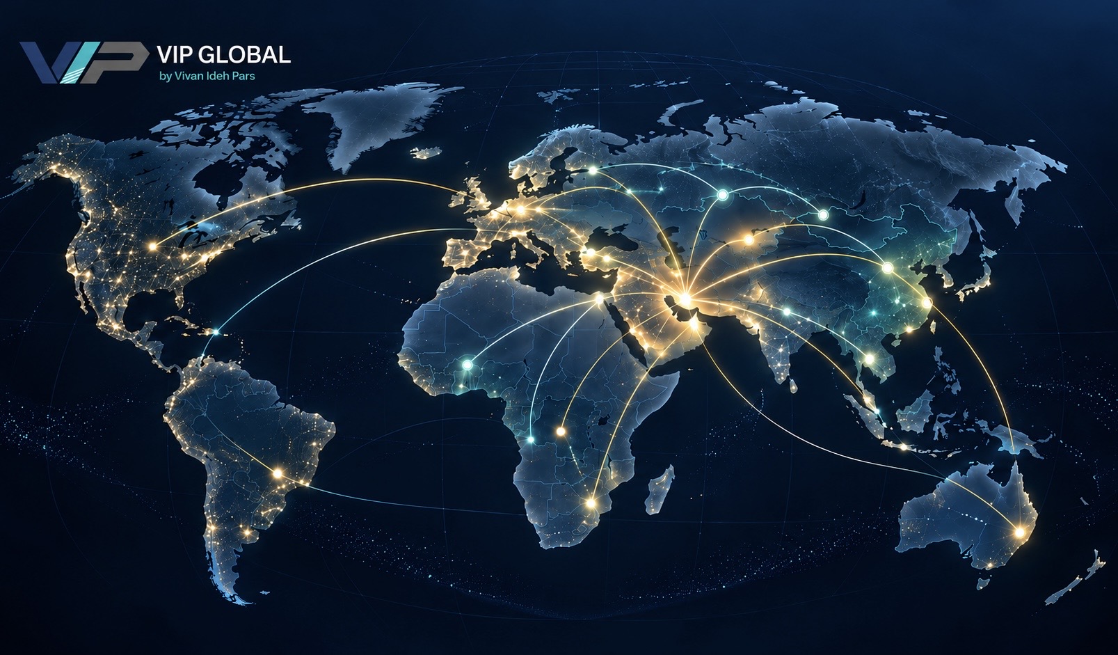 VIP Global Co. international industrial sourcing and export network illustrated on a world map