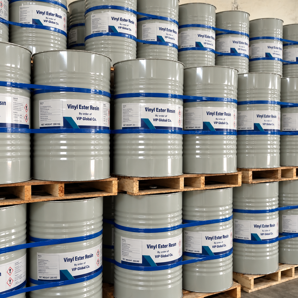Vinyl ester resin drums prepared for VIP Global Co.