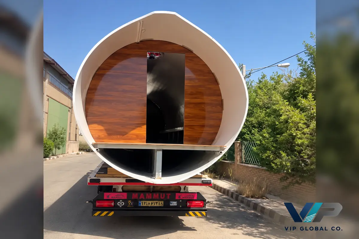 Tubular hotel capsule on a truck for road transport
